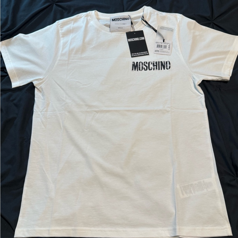 Moschino White Short Sleeve Tee Classic Crew Neck